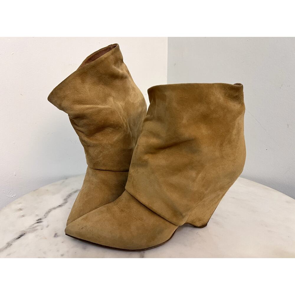ARCHIVE S/S 2000 Margiela Camel Suede Hidden Wedge Cowboy Ankle Boots EU36.5